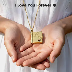 Love Book Necklace for Daughter or Son My Campeón Engraved Meaningful Gift for Kids Granddaughter Birthday Mother's Day Christmas Photo Pendant Adjustable Handmade Unisex