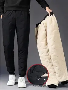 Men's Casual Long Pants, Fleece Lined Windproof Outdoor Joggers, Thickened Thermal Elastic Cuff Winter Wear, Comfortable & Warm, Casual Streetwear Trousers, Casual Sporty Trousers
