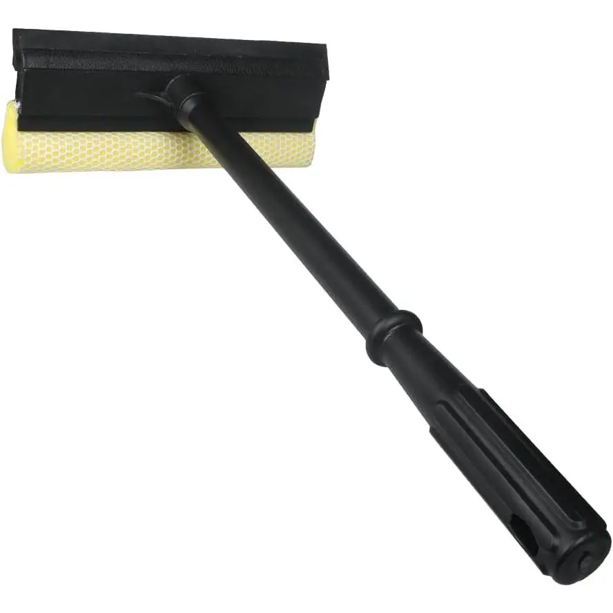 2-in-1 Window Squeegee with Washing Sponge Scrubber & Rubber Blade - Lightweight Window Cleaning Supplies, 16-in Long Handle, Scratchfree Cleaning for Homeowners, Car Windshields, Gas Stations, with Hanging Hole
