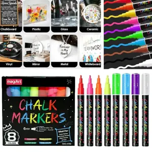 8-Pack Washable Window Chalk Markers for Car Windows & Glass, Jumbo Liquid Chalk Pens with 6mm 2-in-1 Tips, Chalkboard Paint Markers for Mirrors, Posters & Smooth Surfaces