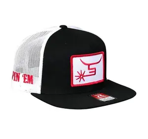 Spin Em Tombstone Hat Black and Red Bold Trucker Cap with Custom Logo Adjustable Mesh Hat