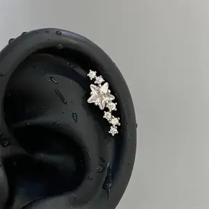 1pcs Quality Shiny Zircon Arc Shaped Cochlear Ear Bone Nail 316L Stainless Steel Earring for Women Waterproof Hypoallergenic