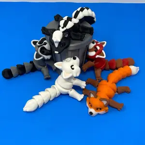 Articulated 3D Printed Animal Fidget Toy, features movable joints: Raccoon, Panda, Skunk, Fox, Snow Fox