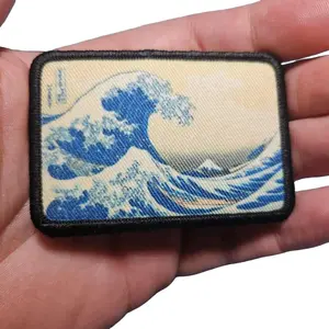 The Great Wave of Kanagawa Japanese 19th Century Art 2"x3" Morale Patch with Hook and Loop Backing for Easy Application