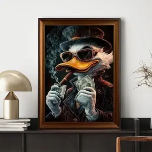 Quirky Cartoon Duck Canvas Wall Art - Vintage Sophisticated Outfit Duck Decoration, Artistic Antique Black Animal Portrait Poster Prints for Living Room, Bedroom Home Decor