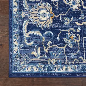 Nourison Grafix GRF24 Vintage-Inspired Dark-Colored Oblong Indoor Area Rug - Navy, 2'3" x 7'6", Dark-Colored Area Rugs, Oblong Area Rugs