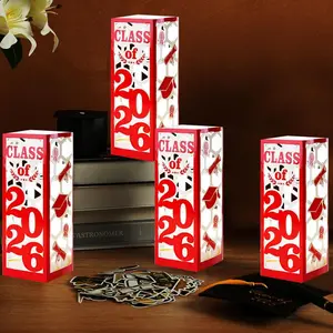 6 count Light Up Graduation Centerpieces- Class of 2026 Graduation Decorations Lantern Boxes for College High School Congrats Graduation Party Supplies(Red)