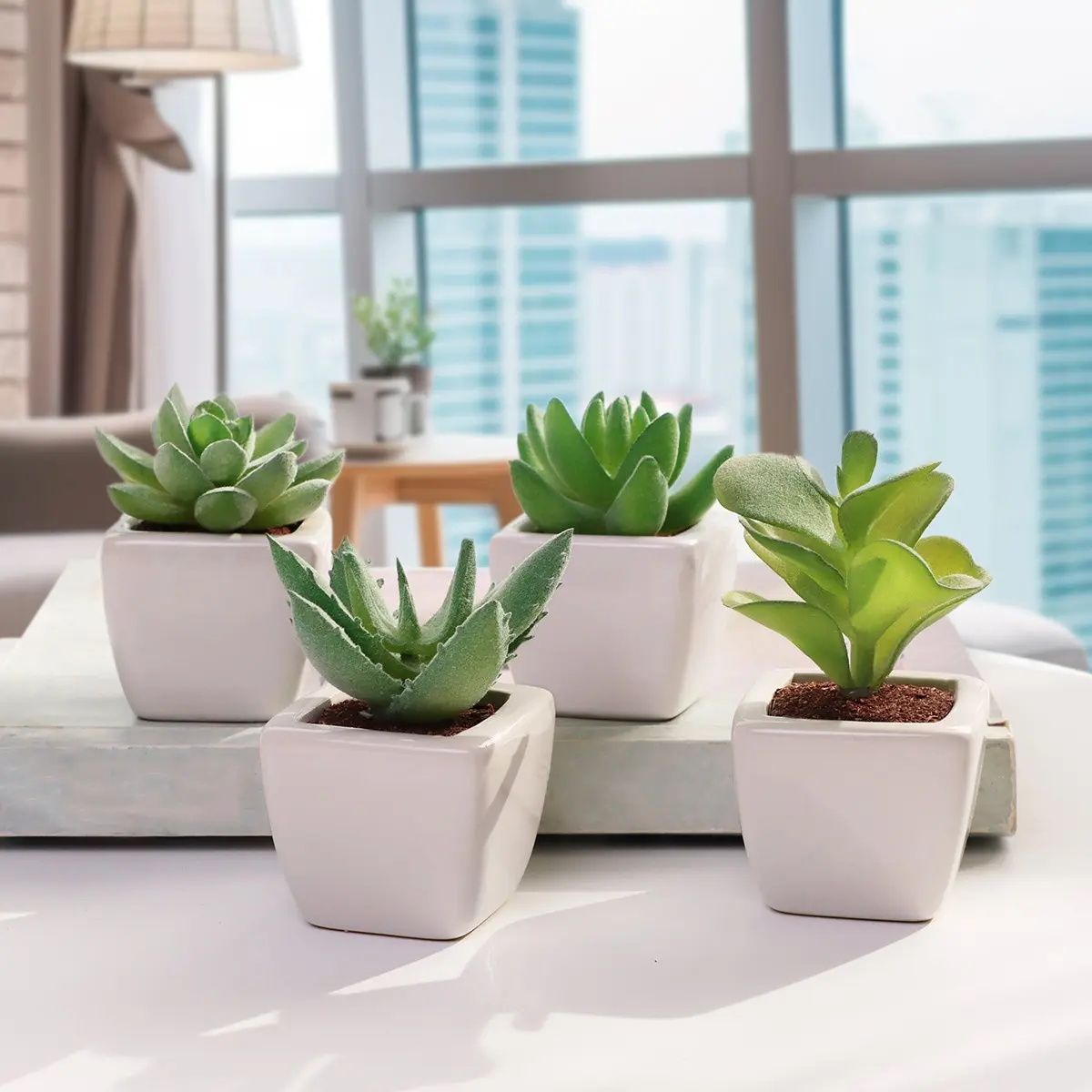 Artificial Potted Succulent, 4pcs Artificial Plant Set Desktop Mini Decorative Simulation Plant Decoration, Mini Plastic Faux Bonsai Ornaments for Home Decor, Fake Plastic Plants, Artificial Succulents
