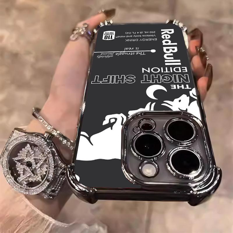 Red Bull for iPhone Case-Night Shift For iphone 17 16 15 14 13 12 11 Pro Max Plus Air Electroplating luxury transparent four corner anti drop and shockproof phone case 088 Protection Cover Protective Casing Black Smartphone Cellphone