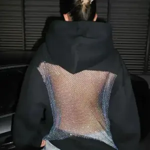 All Eyes On Me Mesh Backless rhinestone hoodie