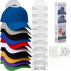 Wall-Mount Plastic Baseball Hat Rack Organizer, 1-Pack Hanging Hat Storage with Smooth Installation Pad, Home Decor Shelf & Hanger for Wall & Closet, Men's Room Accessories