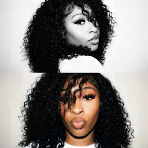 Burmese Curly Wig, Unisex Real Hair Extensions, Hairpiece with Straight Hair Bundles & Champagne Blonde Highlighter
