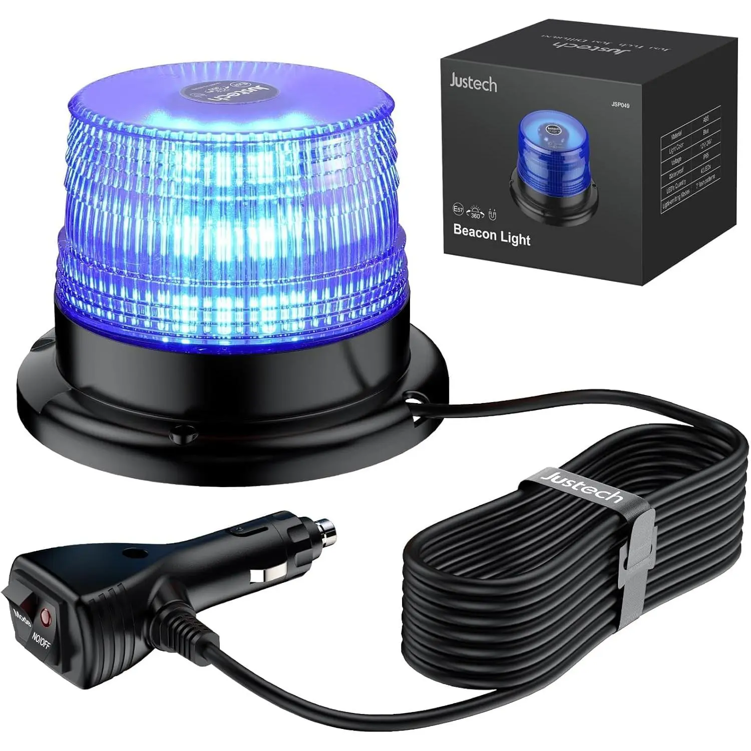 Justech 40LED Magnetic Strobe Light, 7 Flash Patterns Flashing Warning Light High Visibility, IP65 Waterproof Emergency Beacon with 16ft/5m Straight Cord for 12-24V Snow Plow Trucks Vehicles (Blue)