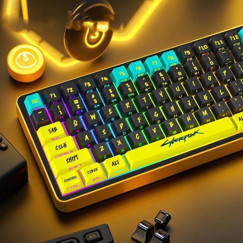 Cyberpunk Theme Keycap, 1 Set 129 Keys OEM Height PBT+PC Material Side Engraving Light Transmission Process Keycap, Universal Gaming Keyboard Keycap, RGB Backlight Keycap