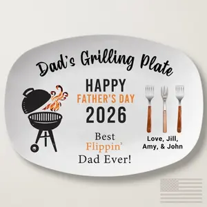 Personalized Dad’s Grilling Plate – Custom BBQ Plastic Platter Gift for Father’s Day, Grill Master Serving Tray