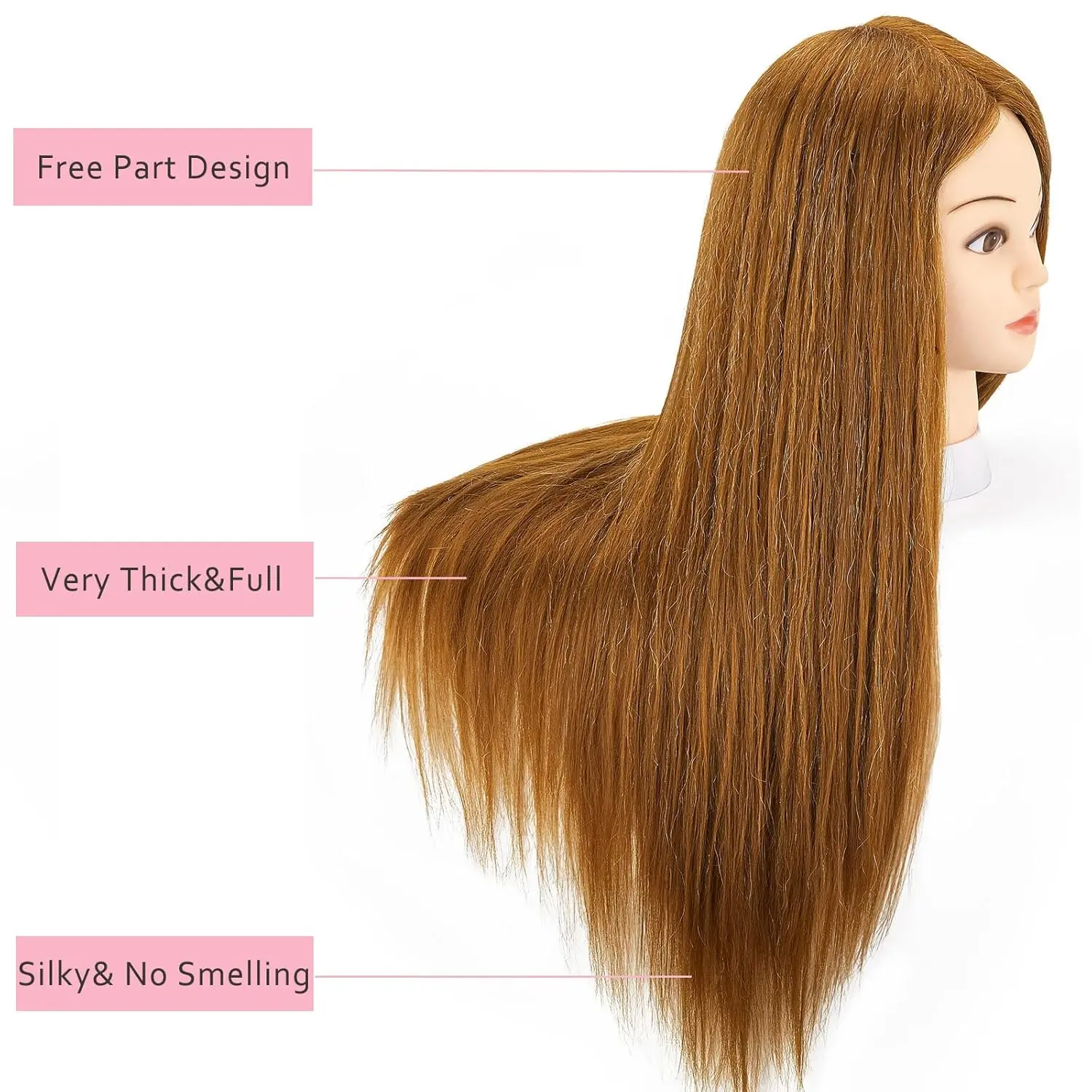 Mannequin Head with 80% Human Hair, 28'' Doll Head for Cosmetology & Hairdresser, Real Hair Cosmetology Makeup Hairdressing Training Head