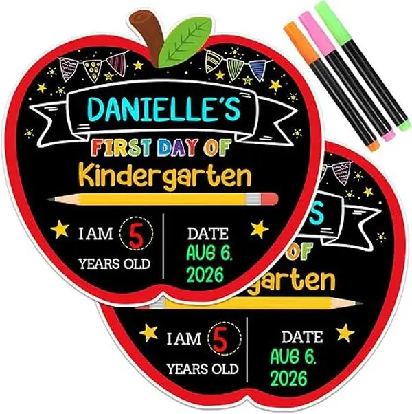 First Day of School Sign, First & Last Day of School Reusable Chalkboard Sign, Double Sided Apple Photo Prop,Kindergarten, Preschool, Pre-K, Back to School Supplies for Boys & Girls