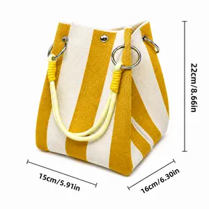 Small Striped Bucket Tote Bag for Women, Textured Woven Mini Handbag with Rope Handle, Snap Closure, Casual Top Handle Bag for Beach, Travel, Shopping & Daily Outfits, Multiple Colors ita