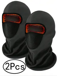 2Pcs-Autumn Winter Fleece Lined Warm Headgear Outdoor Cycling Motorcycle Full Face Windproof Hat Thermal Ski Mask Unisex Sporty Style