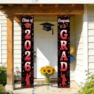 2D Flat Banner Set, Graduation Party Decoration, Background Text, Fireworks Stars Diploma Cap Silhouette Design, Grad Party Decorations, Party Decorations Banners