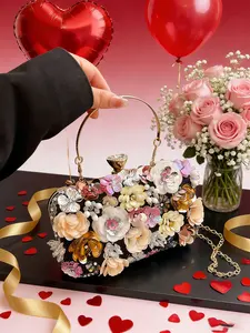 Valentine's Day  Elegant Women's Fashionable Floral Pattern Handbag Dinner Bag with Three-Dimensional Flower Decoration, Perfect for Travel Shopping Parties Gifts Daily Use Stylish Handbag Aesthetic Handbag Travel Purse