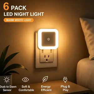 6PCS Smart Sensor LED Night Light Plug-in, Automatic Light Control, Soft Ambient Lighting for Bedroom, Nursery, Bathroom & Hallway