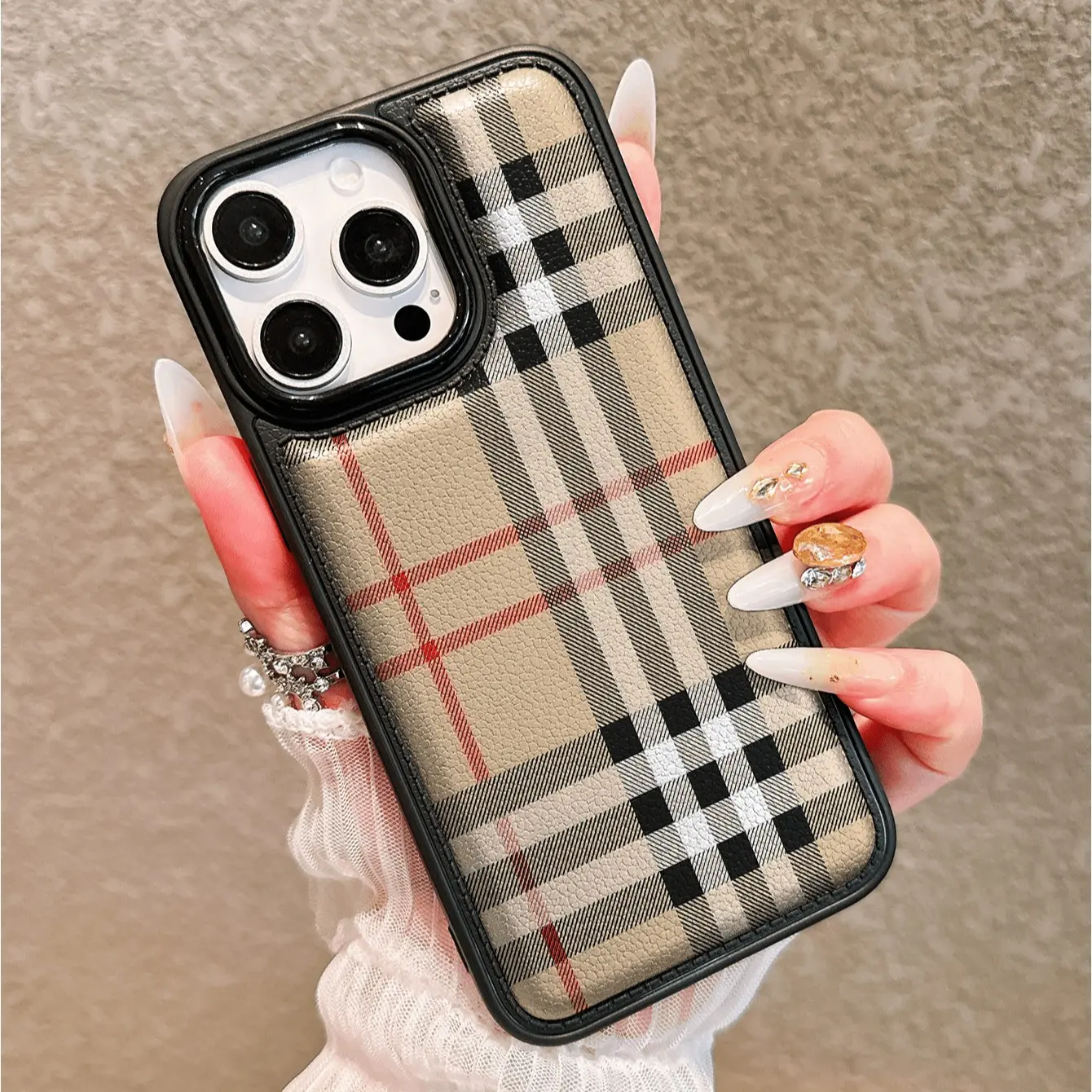 Striped Plaid Pattern New Thick Scratch-Resistant Leather Texture Phone Case, Compatible with iPhone 15 Pro Max, 14 Plus, 13 Pro Max, 12, 11, 7g, 7p, XR, XS Max, 17 Pro, Air, Stylish Protective Mobile Phone Casing Cover Casing