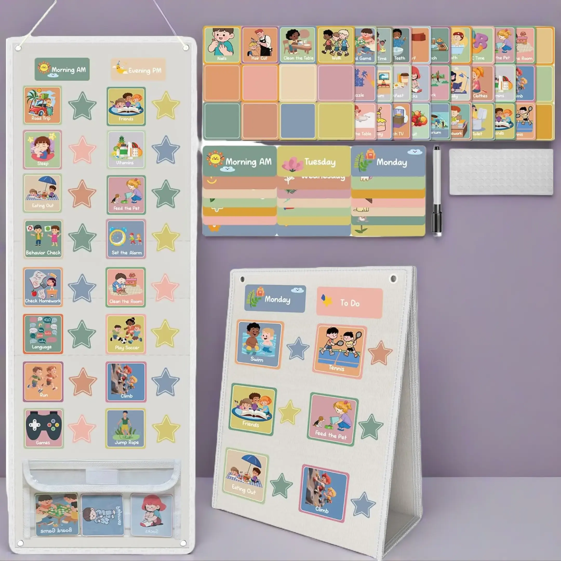【Yoink】 Visual Schedule for Kids with Autism 174 Waterproof Cards Chore Routine Chart Daily Planner for Toddlers Preschool Home Classroom Travel Use White calendar