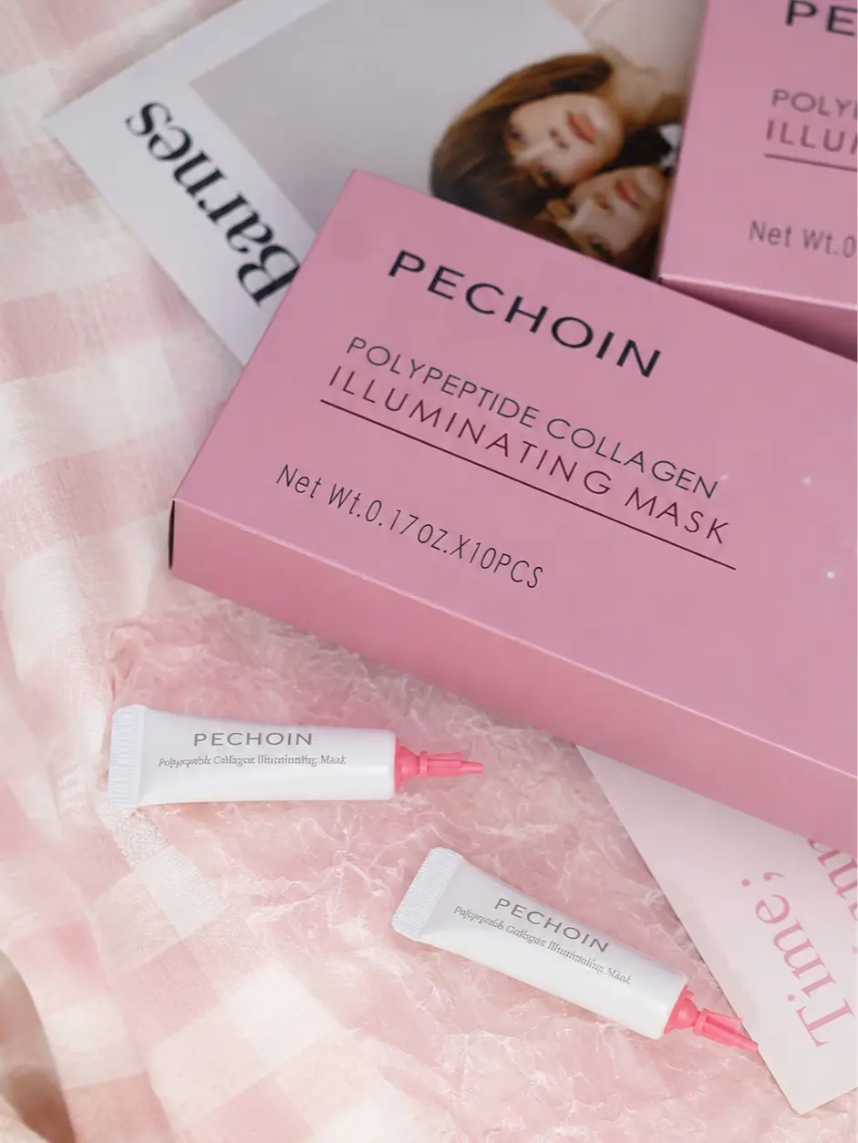 【Pink】PECHOIN Polypeptide Collagen Illuminating Mask｜No-Rinse Collagen Cream-to-Clear Film Face Mask for Dewy Glow｜Firm-Looking Skin & Hydration