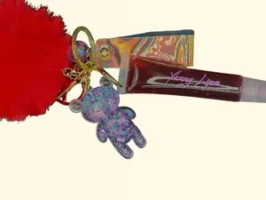 KeyChain Lipgloss Teddy Bear Fuzzy Ball - Soft Lip Gloss for Lipstick Application, Ideal for Teddy Bears and Collectibles