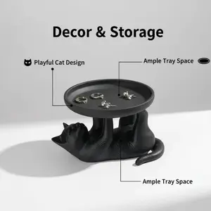 Cute Cat Jewelry Storage Tray - 3D Printed Creative Multi-Functional Tray for Desktop Cosmetics, Watches, and Keys Organizer, Birthday Gift and Home Decor, Lightweight Stylish Storage Box with Novel Design