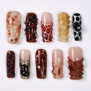 SUMMER Collections 10Pcs Handmade Press On Nails REUSABLE Gel Acrylic Nails, Full Cover Press On False Nails, Beach Summer Shell Vibes
