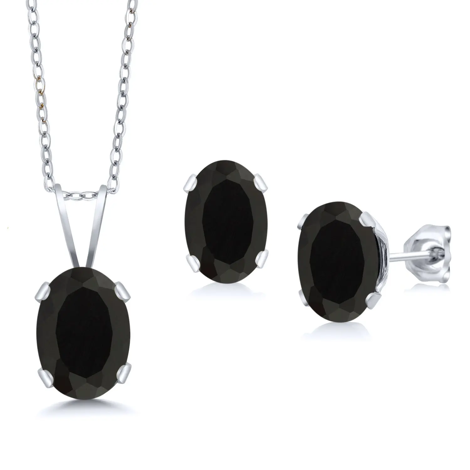Black Onyx Pendant Earrings Jewelry Set For Women | 1.50 Cttw | 925 Sterling Silver | Gemstone December Birthstone | Oval 7X5MM | With 18 Inch Chain