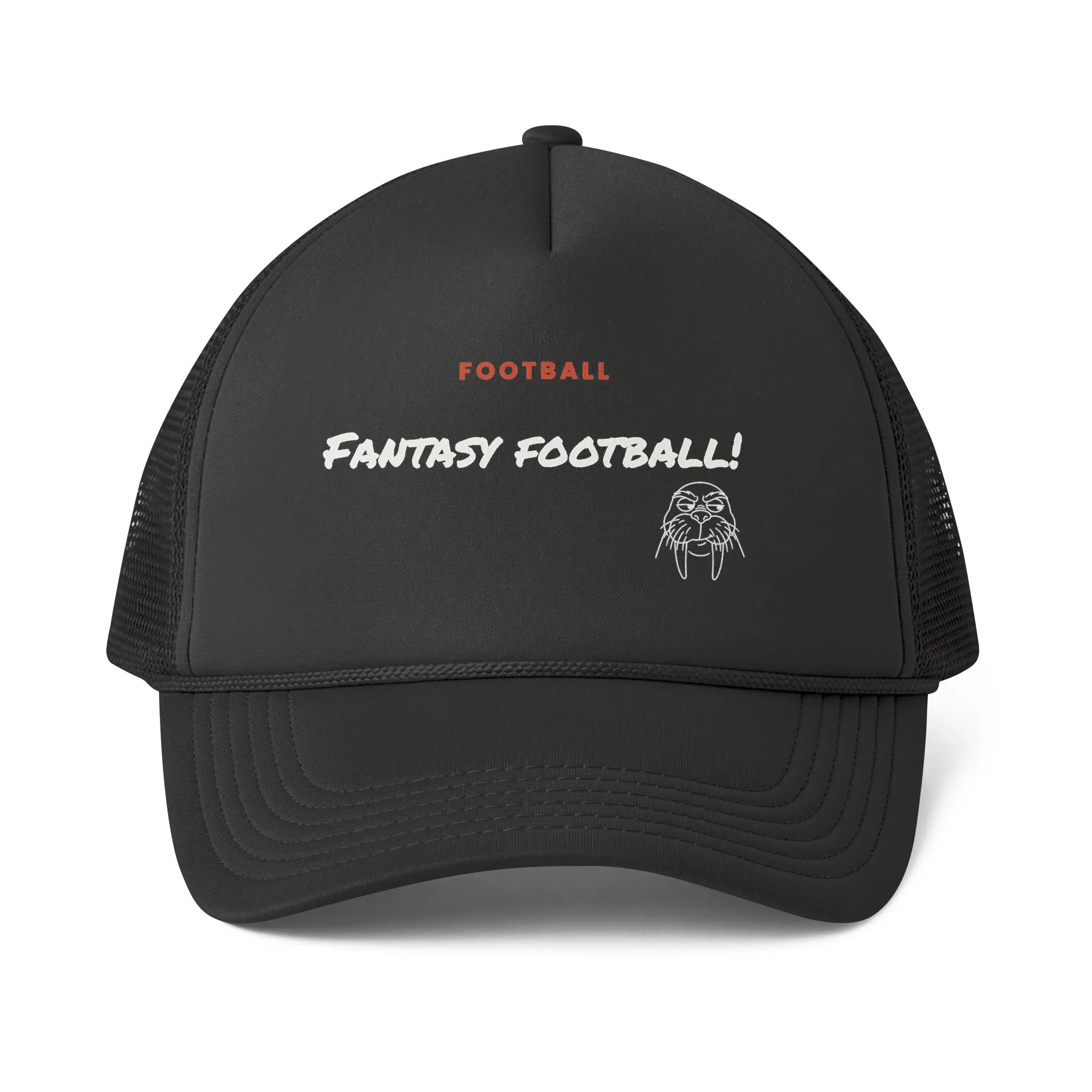 Fantasy Football Trucker Cap - Screen Print Game Day Hat with Helmet Icon, Adjustable Snap, Breathable Mesh Back, Breathable Back, Mid Profile, Polyester Mesh