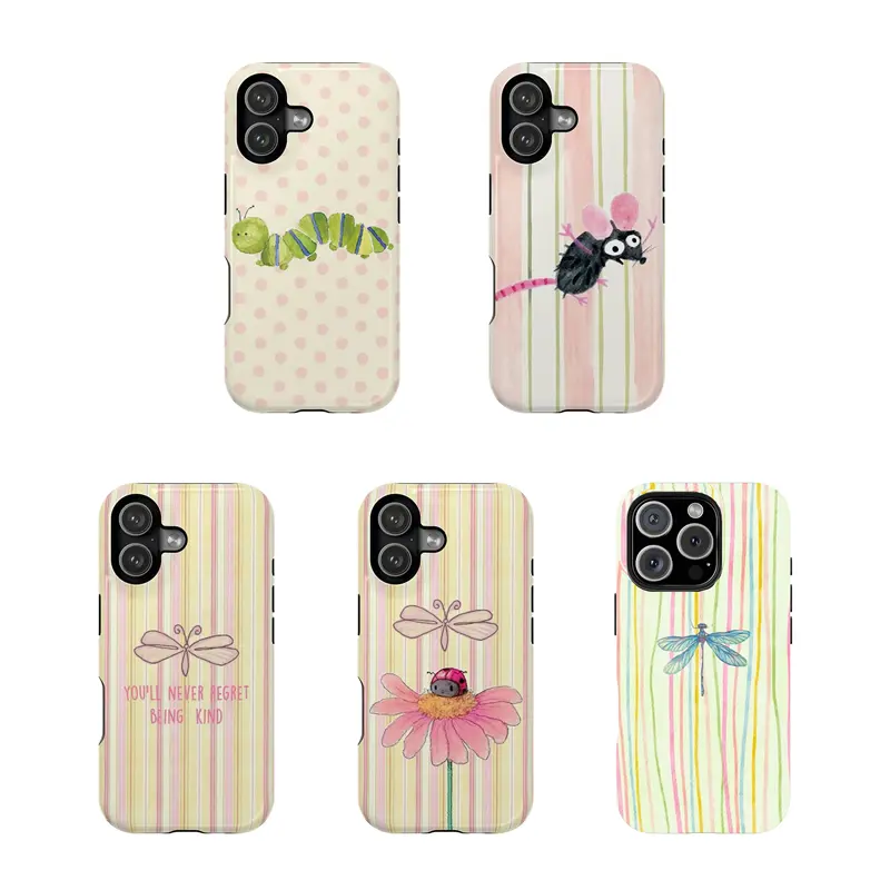 [No magnetic] Cute Watercolor Dragonfly Bug Animal Phone Case,Cottagecore Kids Aesthetic durable phone Cover,for iPhone 17 16 15 14 13 12 11 ,Shockproof Protective Dual-Layer design phone case,trending phone Cover,perfect gift