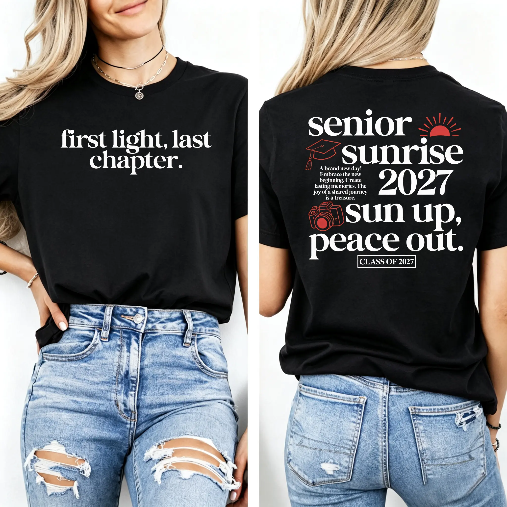 Senior Sunrise 2027 2 Sided T-Shirt, Class of 2027 Graphic Tee, First Day of School Shirt, Graduation Gift, Senior Top