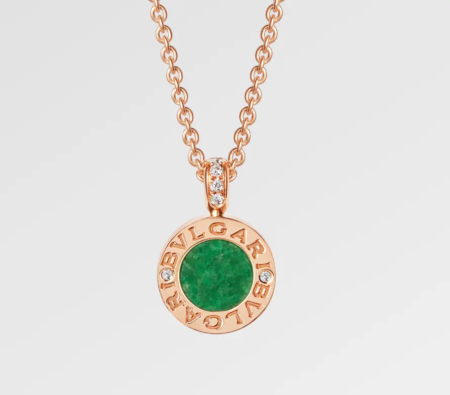 Pre-owned Bvlgari Bvlgari necklace，rose gold，emerald and dias paved