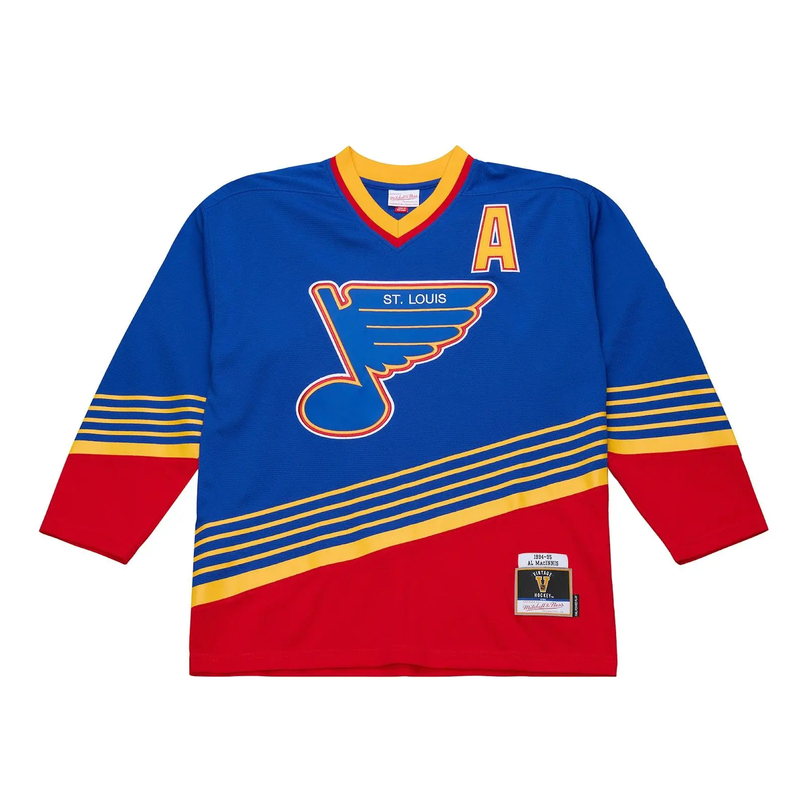 Al Macinnis St. Louis Blues 1994-95 Blue Power Play Jersey NHL Throwback Hockey Fan Gear Mitchell & Ness