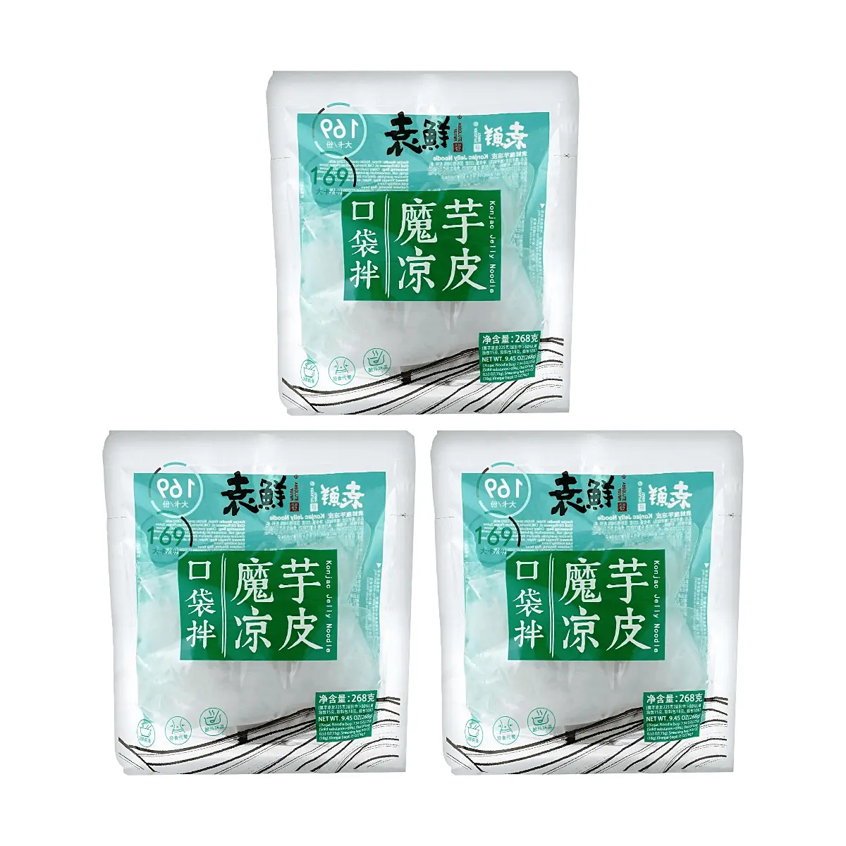 YUANXIAN Chengdu Style Konjac Jelly Noodles - Instant Ready-to-Eat Shirataki Noodles, Low Calorie Meal Replacement, 3 Pack (268g x 3)