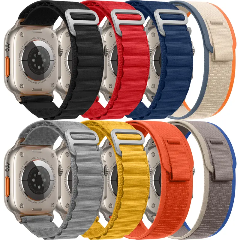8-Pack Nylon Wearable Smart Watch Straps - Breathable Titanium Accessories for iWatch Ultra 2/Ultra (49mm), Series 10-1/7 (46mm/45mm/44mm) - Ideal for Men/Women, Beach Use, Anniversary Gifts