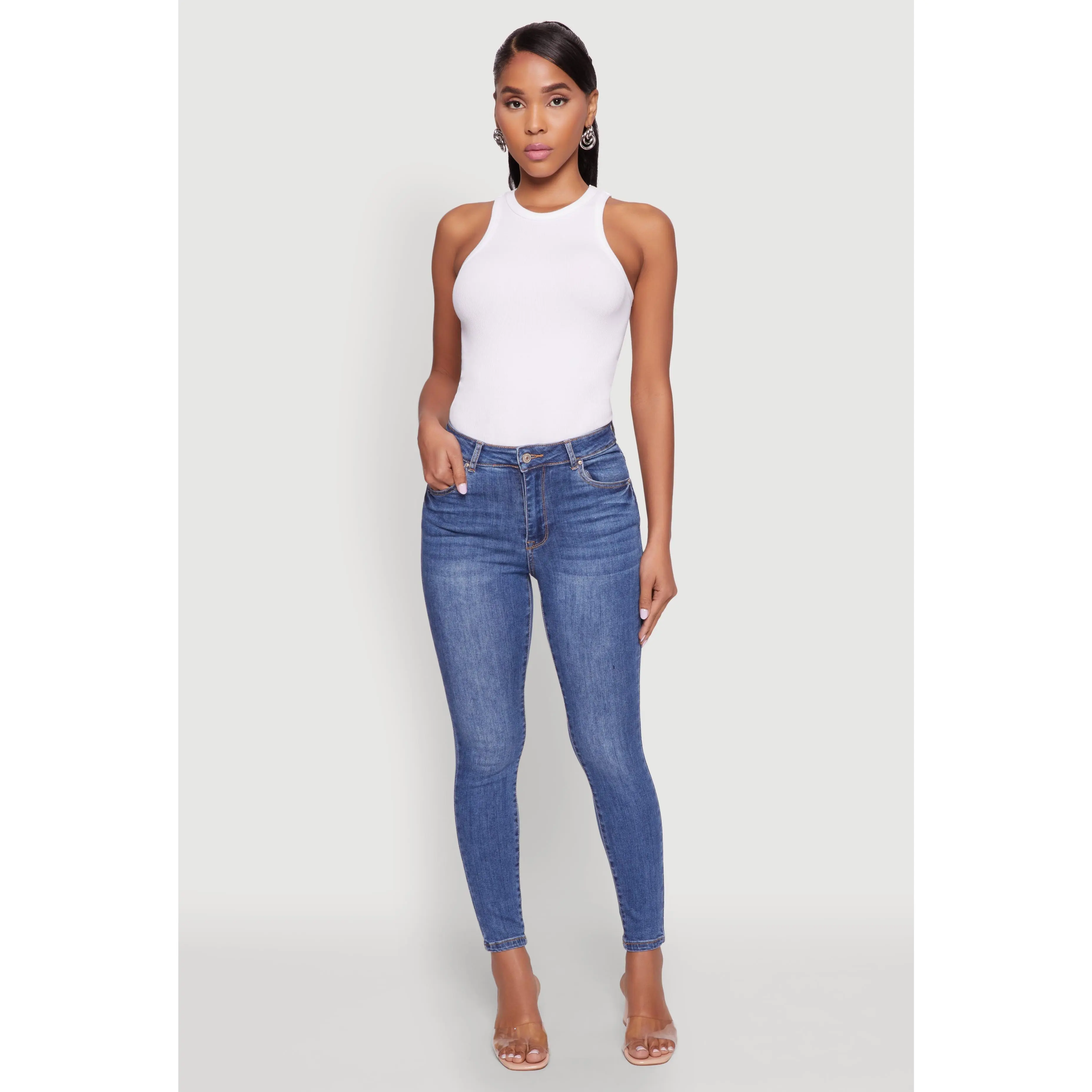 WAX High Rise Solid Cropped Skinny Jeans