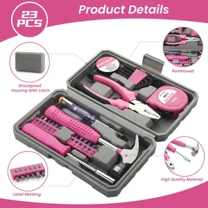 23-Piece All-in-One Home & DIY Tool Kit Set - Manual Toolbox with Portable Plastic Storage Case - Perfect Gift for Women, Girls' Furniture Repair, Mother's Day, Birthdays & Household Projects