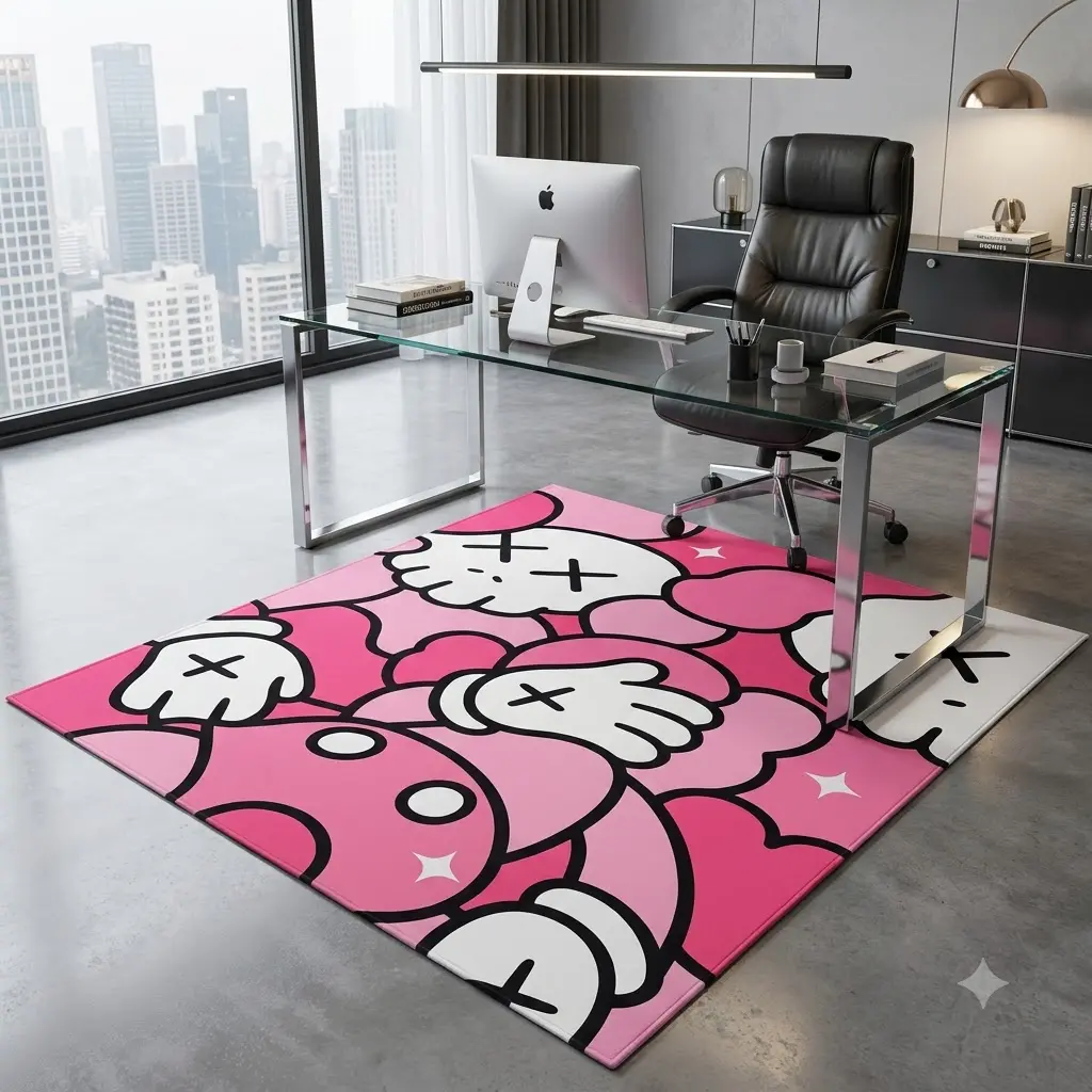 KAWS Doormat, Pink Hypebeast Rug, Home Office Decor, Gift for Her
