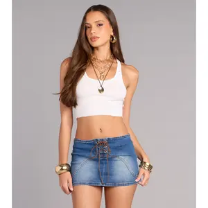 Downtown Mood Lace Up Denim Skort
