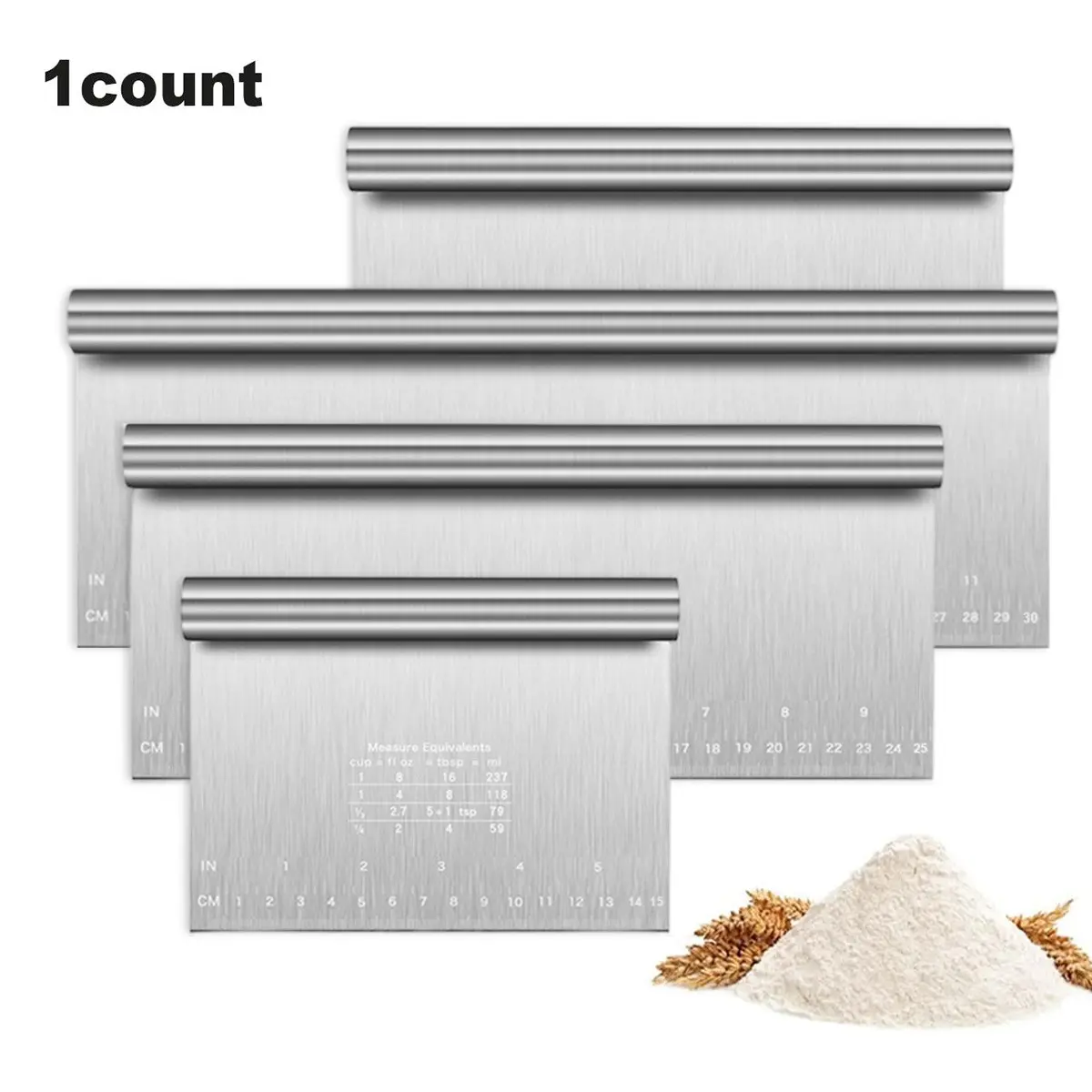 Stainless Steel Dough Cutter, Bread Scraper, Pastry Cake Smoother with Measuring Scale and Conversion Chart, Dishwasher Safe Pizza Cutter for Kitchen Baking, Kitchen Bench Scraper Tool, Baking Tools, Kitchen Gadgets, Kitchen Accessories