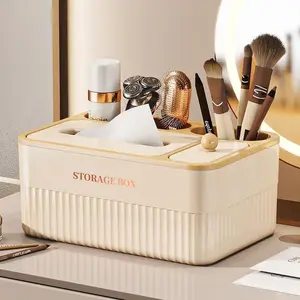 Multifunctional Paper Towel Box Bedroom Storage Organizer, Simple Design Napkin Holder Home Living Room Desktop Remote Control Toothpick Compartment