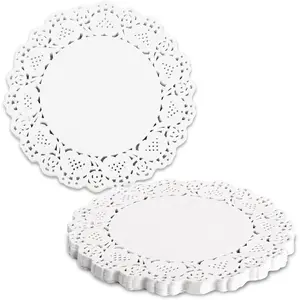 150 Pieces 6 inch White Disposable Round Lace Paper Doilies for Buffet Cake Fried Food Party Wedding Valentine's Day Tableware Decoration