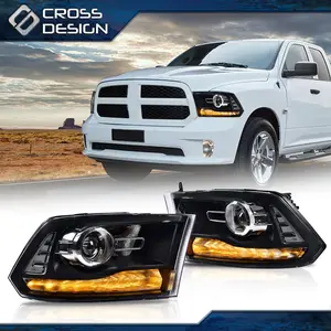 CROSSDESIGN  Pair Halogen w/ LED DRL Headlights Fit For 13-18 Dodge Ram 1500 2500 3500 Factory Led Position (Not Fit Factory Projector Headlights)