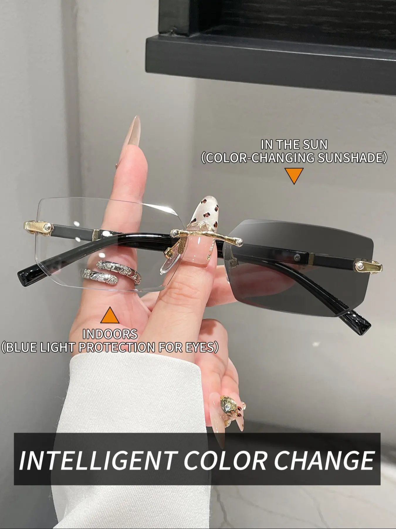 Unisex Frameless Photochromic Rectangular Sun Protective Color Changing Sunglasses with Alloy Frame, Ideal for Daily Wear, School, TV Watching & Halloween Costumes