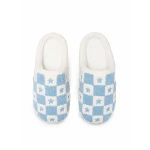 Star Checker Slippers | Fuzzy Non-Slip Slippers - Warm Cozy Soft Lightweight Plush Slipper – Cute Home Slippers - Easy Slip-On Design – Unisex Indoor & Outdoor Use Shoes